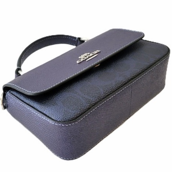 Coach Mini Josie Top Handle Bag In Signature coated canvas, Silver/Blue/Navy New - Picture 3 of 14